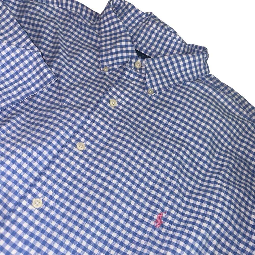 Polo Ralph Lauren Light Blue Gingham Check Oxford Button 2XB 2XL Big Pink Pony